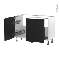 Meuble de cuisine - Sous évier - IPOMA Noir mat - 2 portes lessiviel-poubelle coulissante  - L120 x H70 x P58 cm