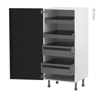 Colonne de cuisine N°27 - Armoire de rangement - IPOMA Noir mat - 4 tiroirs à l'anglaise - L60 x H125 x P58 cm