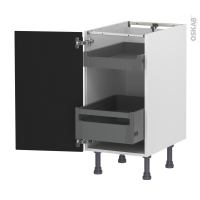 Meuble de cuisine - Bas - IPOMA Noir mat - 2 tiroirs à l'anglaise - L40 x H70 x P58 cm