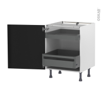 Meuble de cuisine - Bas - IPOMA Noir mat - 2 tiroirs à l'anglaise - L60 x H70 x P58 cm