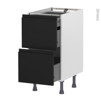 Meuble de cuisine - Casserolier - IPOMA Noir mat - 2 tiroirs 1 tiroir à l'anglaise - L40 x H70 x P58 cm