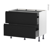 Meuble de cuisine - Casserolier - IPOMA Noir mat - 2 tiroirs 1 tiroir à l'anglaise - L100 x H70 x P58 cm