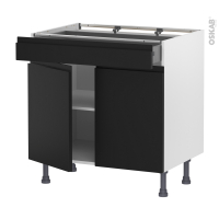 Meuble de cuisine - Bas - IPOMA Noir mat - 2 portes 1 tiroir - L80 x H70 x P58 cm
