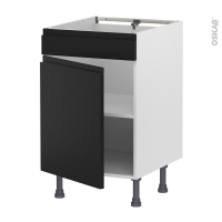Meuble de cuisine - Bas - Faux tiroir haut - IPOMA Noir mat - 1 porte  - L50 x H70 x P58 cm