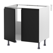 Meuble de cuisine - Sous évier - IPOMA Noir mat - 2 portes - L80 x H70 x P58 cm