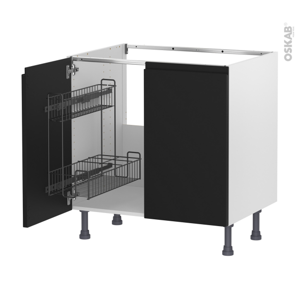 Meuble de cuisine Sous évier <br />IPOMA Noir mat, 2 portes lessiviel, L80 x H70 x P58 cm 