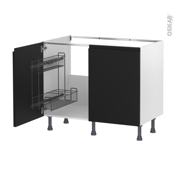 Meuble de cuisine Sous évier <br />IPOMA Noir mat, 2 portes lessiviel, L100 x H70 x P58 cm 