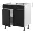 #Meuble de cuisine - Bas - Faux tiroir haut - IPOMA Noir mat - 2 portes - L80 x H70 x P58 cm