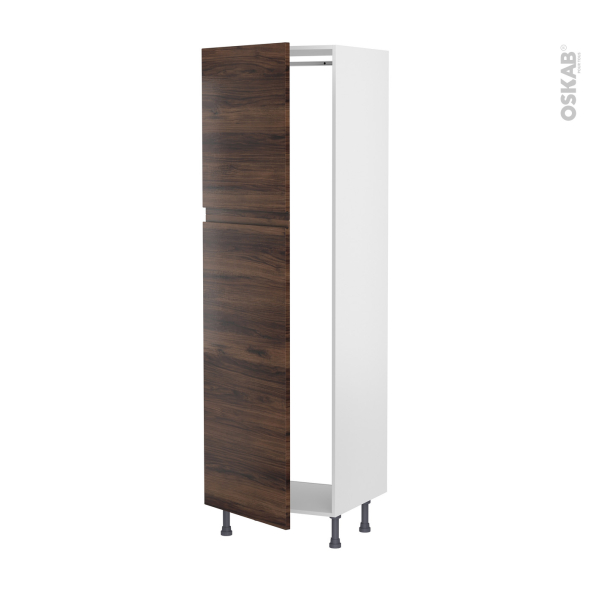 Colonne de cuisine N°2721 - Armoire frigo encastrable - IPOMA Noyer - 2 portes - L60 x H195 x P58 cm