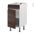 #Meuble de cuisine - Bas - Faux tiroir haut - IPOMA Noyer - 1 porte  - L40 x H70 x P58 cm