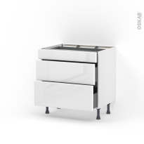 Meuble de cuisine - Casserolier - IRIS Blanc - 3 tiroirs - L80 x H70 x P58 cm