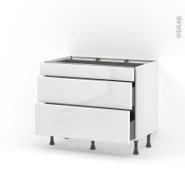 Meuble de cuisine - Casserolier - IRIS Blanc - 3 tiroirs - L100 x H70 x P58 cm