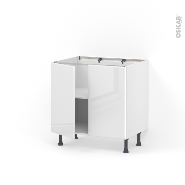 Meuble de cuisine - Bas - IRIS Blanc - 2 portes - L80 x H70 x P58 cm