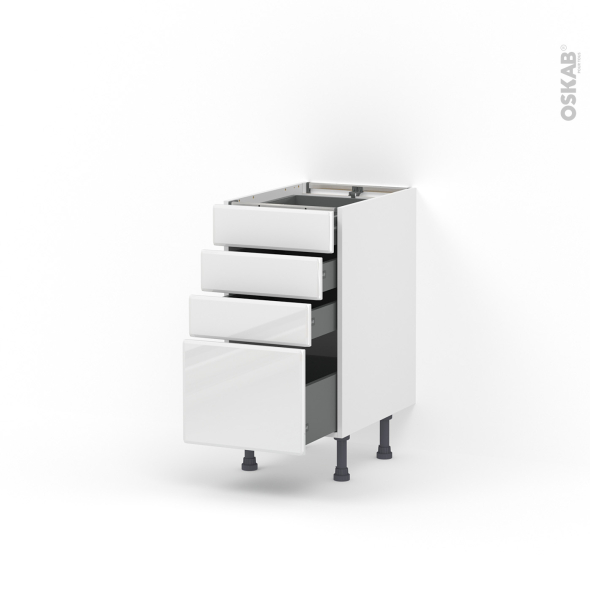 Meuble de cuisine - Casserolier - IRIS Blanc - 4 tiroirs - L40 x H70 x P58 cm
