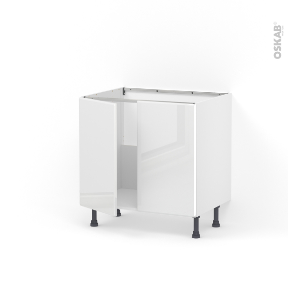 Meuble de cuisine - Sous évier - IRIS Blanc - 2 portes - L80 x H70 x P58 cm