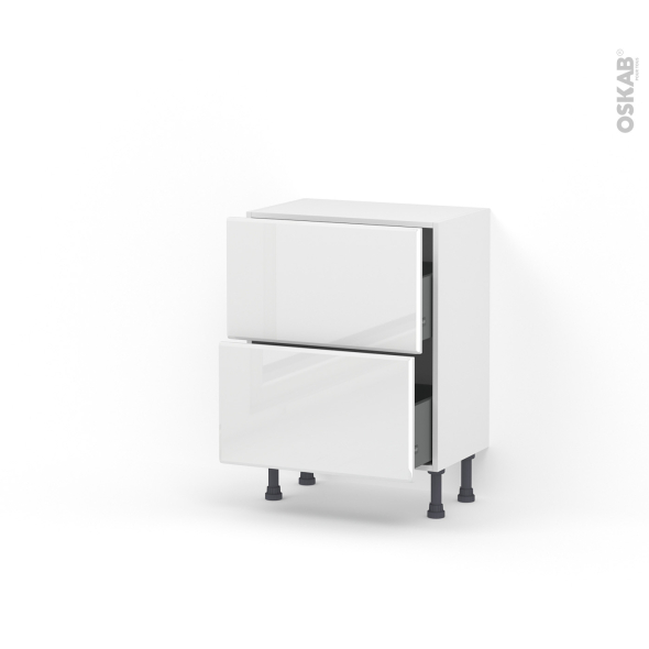 Meuble de cuisine - Casserolier - IRIS Blanc - 2 tiroirs - L60 x H70 x P37 cm