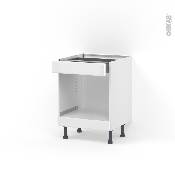 Meuble de cuisine - Bas MO encastrable niche 45 - IRIS Blanc - 1 tiroir haut - L60 x H70 x P58 cm