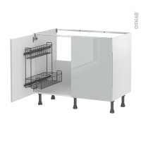 Meuble de cuisine - Sous évier - IVIA Gris - 2 portes lessiviel - L100 x H70 x P58 cm