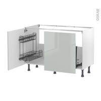 Meuble de cuisine - Sous évier - IVIA Gris - 2 portes lessiviel-poubelle coulissante  - L120 x H70 x P58 cm