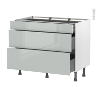 Meuble de cuisine - Casserolier - IVIA Gris - 3 tiroirs - L100 x H70 x P58 cm