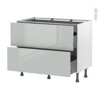 Meuble de cuisine - Casserolier - IVIA Gris - 2 tiroirs 1 tiroir à l'anglaise - L100 x H70 x P58 cm