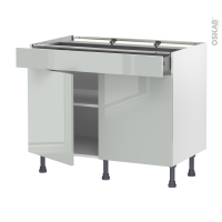 Meuble de cuisine - Bas - IVIA Gris - 2 portes 1 tiroir - L100 x H70 x P58 cm