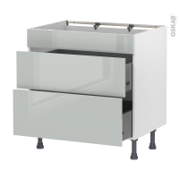 Meuble de cuisine - Casserolier - Faux tiroir haut - IVIA Gris - 2 tiroirs - L80 x H70 x P58 cm