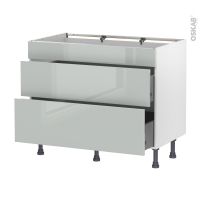 Meuble de cuisine - Casserolier - Faux tiroir haut - IVIA Gris - 2 tiroirs - L100 x H70 x P58 cm