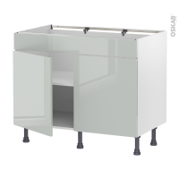Meuble de cuisine - Bas - Faux tiroir haut - IVIA Gris - 2 portes - L100 x H70 x P58 cm