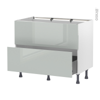 Meuble de cuisine - Casserolier - Faux tiroir haut - IVIA Gris - 1 tiroir - L100 x H70 x P58 cm