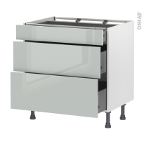 Meuble de cuisine - Casserolier - IVIA Gris - 3 tiroirs - L80 x H70 x P58 cm