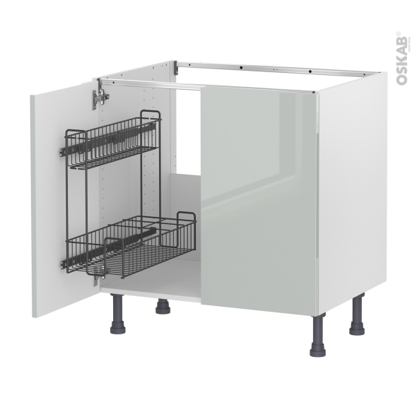 Meuble de cuisine - Sous évier - IVIA Gris - 2 portes lessiviel - L80 x H70 x P58 cm
