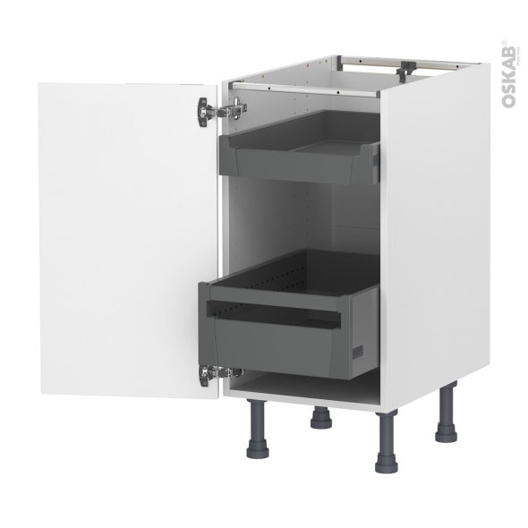 Meuble de cuisine - Bas - IVIA Gris - 2 tiroirs à l'anglaise - L40 x H70 x P58 cm