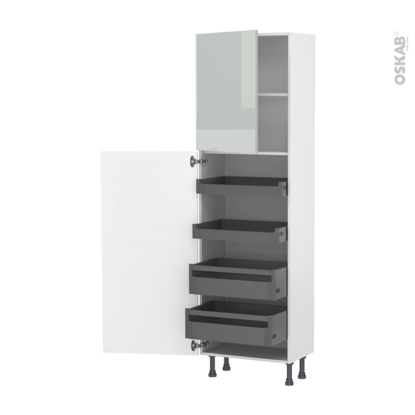 Colonne de cuisine N°2127 - Armoire de rangement - IVIA Gris - 4 tiroirs à l'anglaise - L60 x H195 x P37 cm