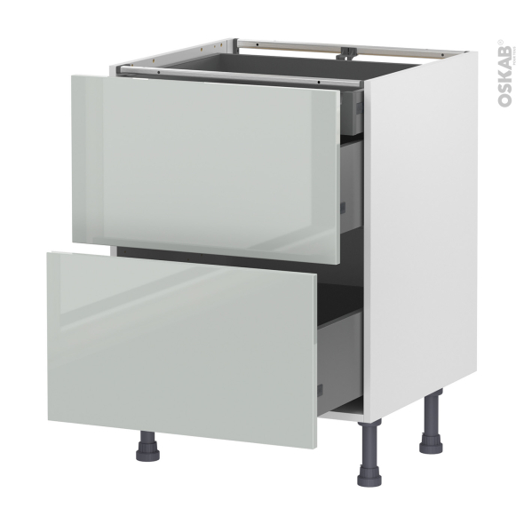 Meuble de cuisine - Casserolier - IVIA Gris - 2 tiroirs 1 tiroir à l'anglaise - L60 x H70 x P58 cm