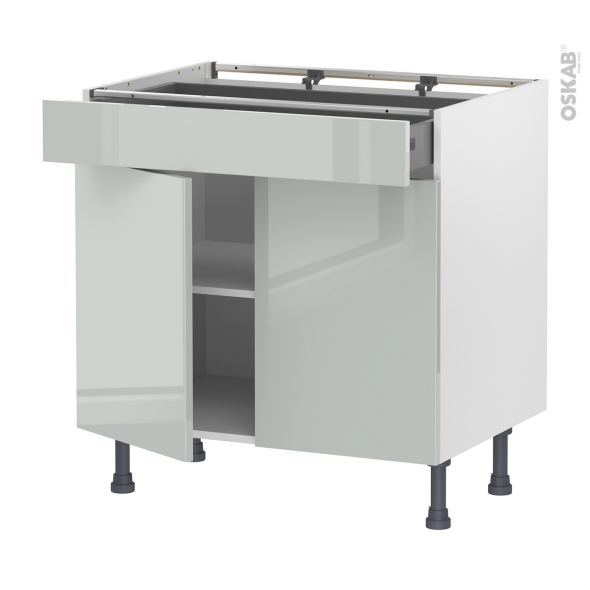 Meuble de cuisine - Bas - IVIA Gris - 2 portes 1 tiroir - L80 x H70 x P58 cm