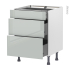 #Meuble de cuisine - Casserolier - IVIA Gris - 3 tiroirs - L60 x H70 x P58 cm