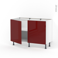 Meuble de cuisine - Bas - IVIA Rouge - 2 portes - L120 x H70 x P58 cm