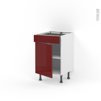Meuble de cuisine - Bas - IVIA Rouge - 1 porte 1 tiroir  - L50 x H70 x P58 cm