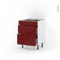 Meuble de cuisine - Casserolier - IVIA Rouge - 3 tiroirs - L60 x H70 x P58 cm