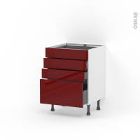 Meuble de cuisine - Casserolier - IVIA Rouge - 4 tiroirs - L60 x H70 x P58 cm