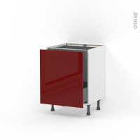 Meuble de cuisine - Bas coulissant - IVIA Rouge - 1 porte 1 tiroir à l'anglaise - L60 x H70 x P58 cm