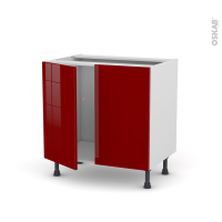 Meuble de cuisine - Sous évier - IVIA Rouge - 2 portes - L80 x H70 x P58 cm