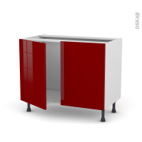 Meuble de cuisine - Sous évier - IVIA Rouge - 2 portes - L100 x H70 x P58 cm