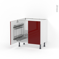 Meuble de cuisine - Sous évier - IVIA Rouge - 2 portes lessiviel - L80 x H70 x P58 cm