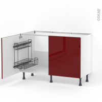 Meuble de cuisine - Sous évier - IVIA Rouge - 2 portes lessiviel - L120 x H70 x P58 cm