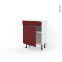 Meuble de cuisine - Bas - IVIA Rouge - 1 porte 1 tiroir - L60 x H70 x P37 cm