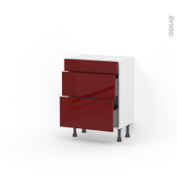 Meuble de cuisine - Bas - IVIA Rouge - 3 tiroirs - L60 x H70 x P37 cm