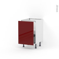 Meuble de cuisine - Sous évier - IVIA Rouge - 1 porte coulissante - L50 x H70 x P58 cm