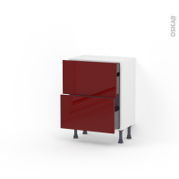 Meuble de cuisine - Casserolier - IVIA Rouge - 2 tiroirs 1 tiroir à l'anglaise - L60 x H70 x P37 cm